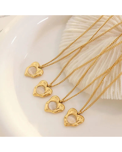 French Style Plating Inlay Opal Stainless Steel Necklaces Heart Shape Titanium Steel Necklace 