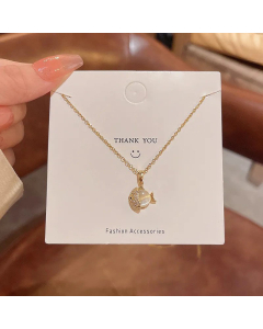 Fashion Inlay Opal Stainless Steel Necklaces Fish Titanium Steel Pendant Necklace 