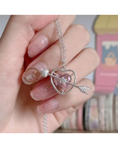 Colorza Sweet Heart Shape Titanium Steel Pendant Necklace Inlay Rhinestones Stainless Steel Necklaces