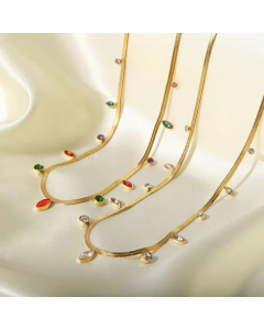 Fashion Gold Plated Zircon Stainless Steel Necklaces Round Oval Stainless Steel Necklace