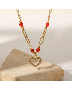 Fashion Gold Plated Inlay Artificial Diamond Stainless Steel Necklaces Heart Shape Stainless Steel Pendant Necklace 
