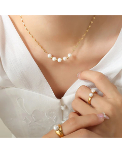 Fashion Solid Color Titanium Steel Choker Necklaces Pearl Stainless Steel 