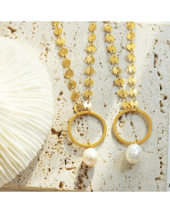 Fashion Round Circle Titanium Steel Choker Pearl Pendent Stainless Steel Necklaces