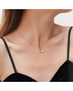 Fashion Plating Inlay Artificial Gemstones Stainless Steel Necklaces Moon Titanium Steel Pendant Necklace 