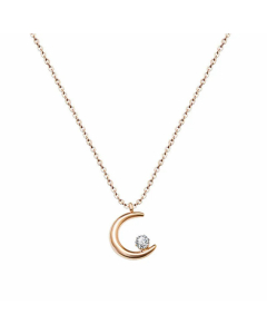 Fashion Plating Inlay Artificial Gemstones Stainless Steel Necklaces Moon Titanium Steel Pendant Necklace 