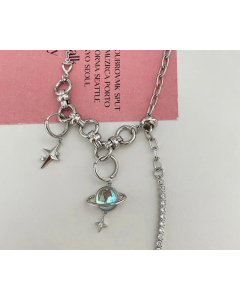 Streetwear Inlay Artificial Gemstones Stainless Steel Necklaces Star Planet Titanium Steel Choker 