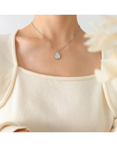 Fashion Plating Inlay Artificial Gemstones Stainless Steel Necklaces Water Droplets Titanium Steel Pendant Necklace 