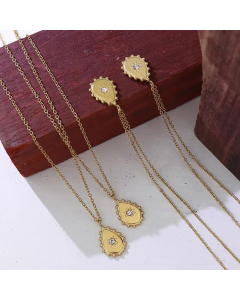 Fashion Plating Inlay Artificial Gemstones Stainless Steel Necklaces Water Droplets Titanium Steel Pendant Necklace 