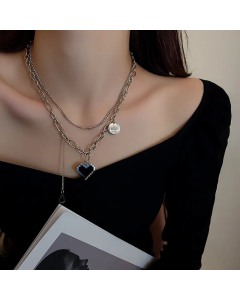 Fashion Heart Shape Titanium Steel Necklace Layered Round Letter Stainless Steel Necklaces 