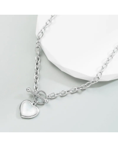 Fashion OT Buckle Heart Shape Titanium Steel Necklace Inlay Artificial Pearls Resin Stainless Steel Necklaces