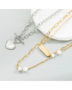 Fashion OT Buckle Heart Shape Titanium Steel Necklace Inlay Artificial Pearls Resin Stainless Steel Necklaces