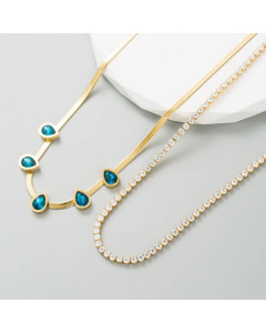 Fashion Inlay Rhinestones Stainless Steel Necklaces Water Droplets Titanium Steel Necklace 
