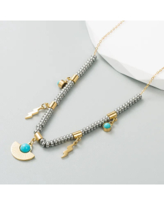 Retro Inlay Rhinestones Stainless Steel Necklaces Devil's Eye Titanium Steel Necklace