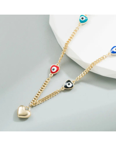 Retro Devil's Eye Enamel Stainless Steel Necklaces Heart Shape Titanium Steel Necklace