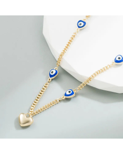 Retro Devil's Eye Enamel Stainless Steel Necklaces Heart Shape Titanium Steel Necklace