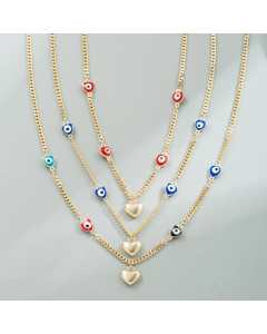Retro Devil's Eye Enamel Stainless Steel Necklaces Heart Shape Titanium Steel Necklace