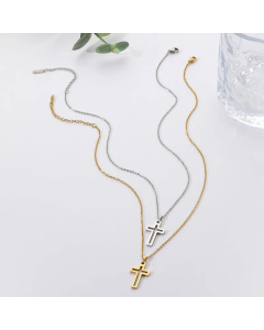 Simple Style Hollow Cross Titanium Steel Necklace Splicing Stainless Steel Necklaces
