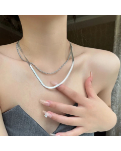 Fashion Solid Color Titanium Steel Double Layer Cannot Be Worn Separately Necklaces