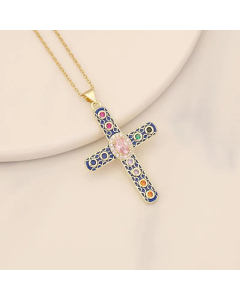 Fashion Inlay Zircon Stainless Steel Necklaces Cross Stainless Steel Copper Pendant Necklace Colorza