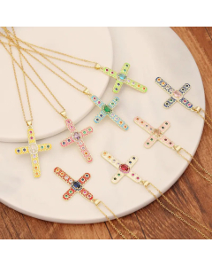 Fashion Inlay Zircon Stainless Steel Necklaces Cross Stainless Steel Copper Pendant Necklace Colorza