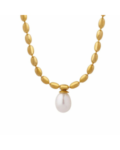 Fashion Inlay Artificial Pearls Stainless Steel Necklaces Solid Color Titanium Steel Necklace 