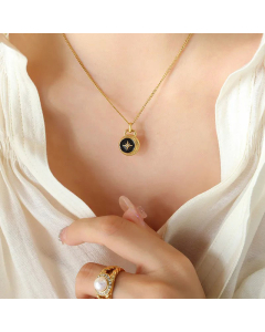 Fashion Enamel Artificial Diamond Stainless Steel Necklaces Star Titanium Steel Pendant Necklace 