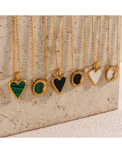 Fashion Inlay Striped Acrylic Shell Stainless Steel Necklaces Mirror Heart Shape Stainless Steel Necklace 