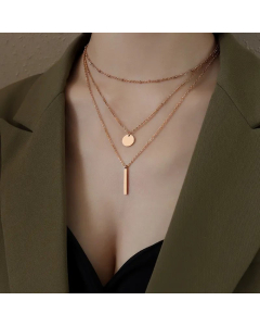 Fashion Round Rectangle Geometric Three-Layer Necklace Plating Stainless Steel Necklaces