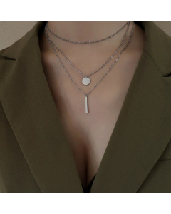 Fashion Round Rectangle Geometric Three-Layer Necklace Plating Stainless Steel Necklaces