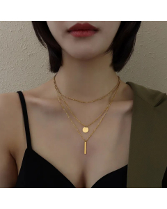 Fashion Round Rectangle Geometric Three-Layer Necklace Plating Stainless Steel Necklaces
