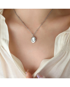 Classic Style Plating Shell Stainless Steel Necklaces Oval Titanium Steel Pendant Necklace 