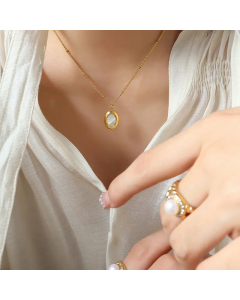 Classic Style Plating Shell Stainless Steel Necklaces Oval Titanium Steel Pendant Necklace 