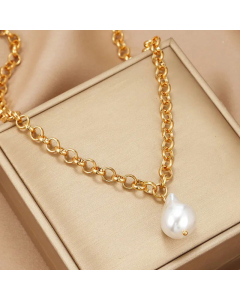 Elegant Baroque Pearl Necklace Inlaid Artificial Pearls Stainless Steel Necklaces
