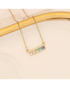 Cute Inlay Zircon Stainless Steel Necklaces Rainbow Flower Stainless Steel Necklace Colorza