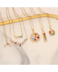 Cute Inlay Zircon Stainless Steel Necklaces Rainbow Flower Stainless Steel Necklace Colorza