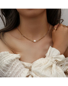 Elegant Cuban Link Chain Freshwater Pearl Pendant Necklace Inlay Artificial Pearls Stainless Steel 