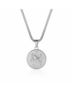 Fashion Round With Constellation Titanium Steel Pendant Necklace Gold Plated Stainless Steel Necklaces-Steel Color-Aries