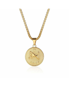 Fashion Round With Constellation Titanium Steel Pendant Necklace Gold Plated Stainless Steel Necklaces-Gold Color-Aries