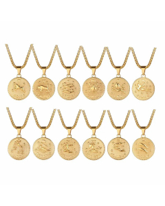 Fashion Round With Constellation Titanium Steel Pendant Necklace Gold Plated Stainless Steel Necklaces