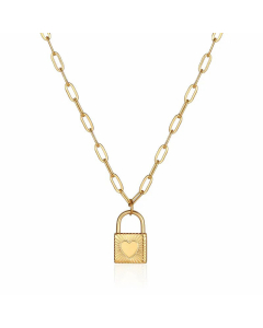 Simple Style Heart Shape Lock Titanium Steel Pendant Necklace Gold Plated Stainless Steel Necklaces