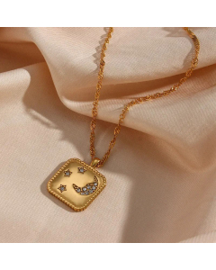 Fashion Inlaid Zircon Stainless Steel Necklaces Square Star Moon Stainless Steel Necklace 
