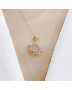 Elegant Round Star Monn Titanium Steel Necklace Inlay Artificial Planet Zircon Stainless Steel Necklaces