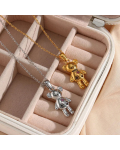 Cute Inlaid Zircon Stainless Steel Necklaces Bear Stainless Steel Necklace 