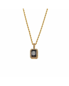 Fashion Inlaid Zircon Stainless Steel Necklaces Square Heart Shape Stainless Steel Necklace-01-Black