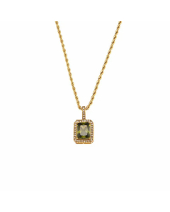 Fashion Inlaid Zircon Stainless Steel Necklaces Square Heart Shape Stainless Steel Necklace-01-Green