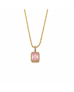 Fashion Inlaid Zircon Stainless Steel Necklaces Square Heart Shape Stainless Steel Necklace-01-Pink