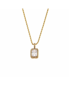 Fashion Inlaid Zircon Stainless Steel Necklaces Square Heart Shape Stainless Steel Necklace-01-White