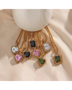 Fashion Inlaid Zircon Stainless Steel Necklaces Square Heart Shape Stainless Steel Necklace