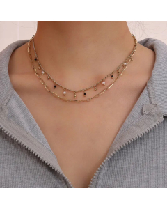 Fashion Plating Artificial Pearls Stainless Steel Necklaces Geometric Stainless Steel Layered Necklaces Colorza