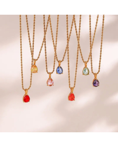 Lady Inlaid Zircon Stainless Steel Necklaces Water Droplets Stainless Steel Pendant Necklace 